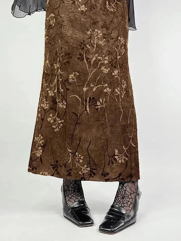 Vintage Floral Print High Waisted Midi Skirt - AnotherChill