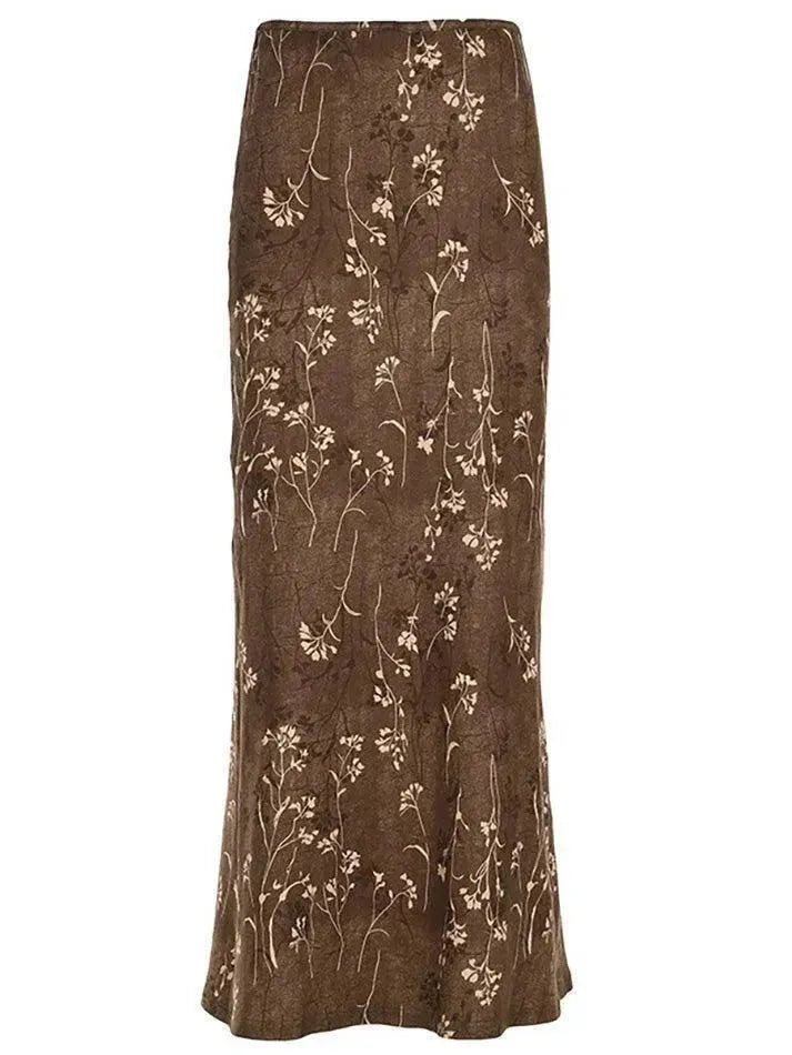 Vintage Floral Print High Waisted Midi Skirt - AnotherChill