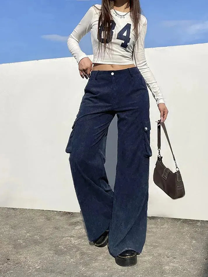 Vintage High Waisted Corduroy Cargo Pants - AnotherChill
