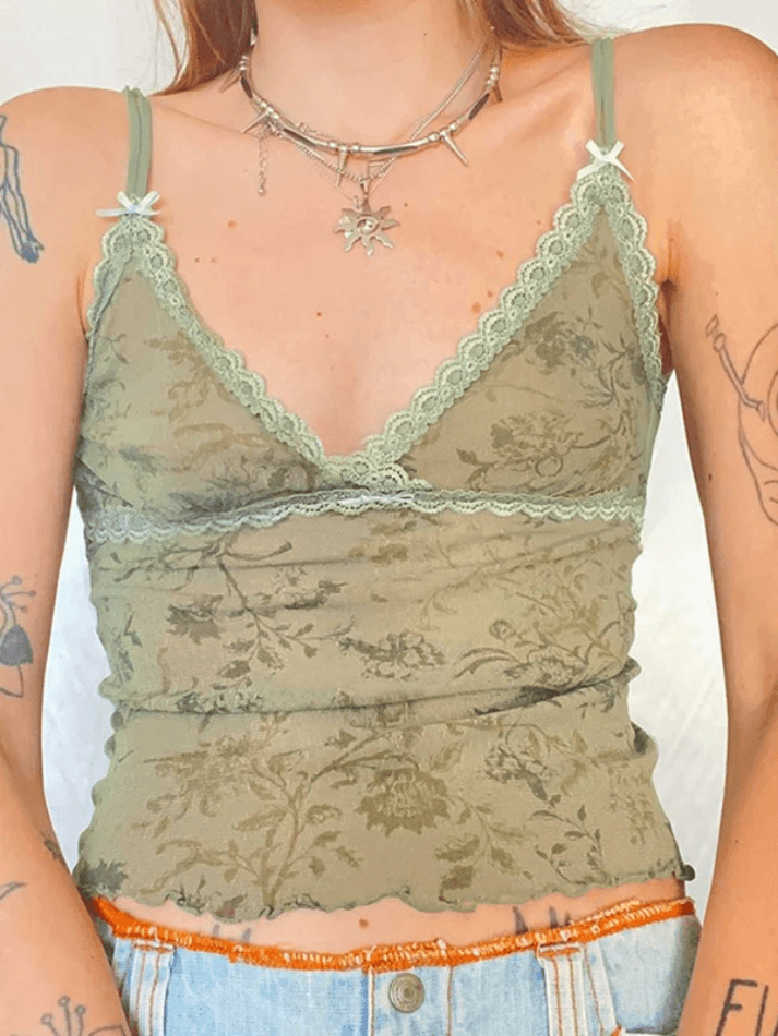 Vintage Lace Patch Wood Ear Cami Top - AnotherChill