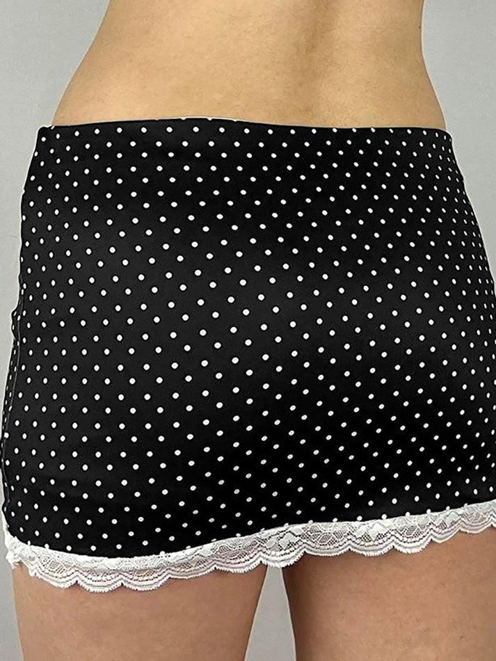Vintage Lace Trim Polka Dot Low Waist Skirt - AnotherChill