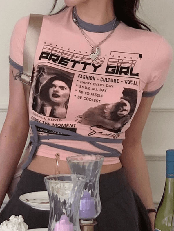 Vintage Portrait Letter Print Short Sleeve Tee - AnotherChill