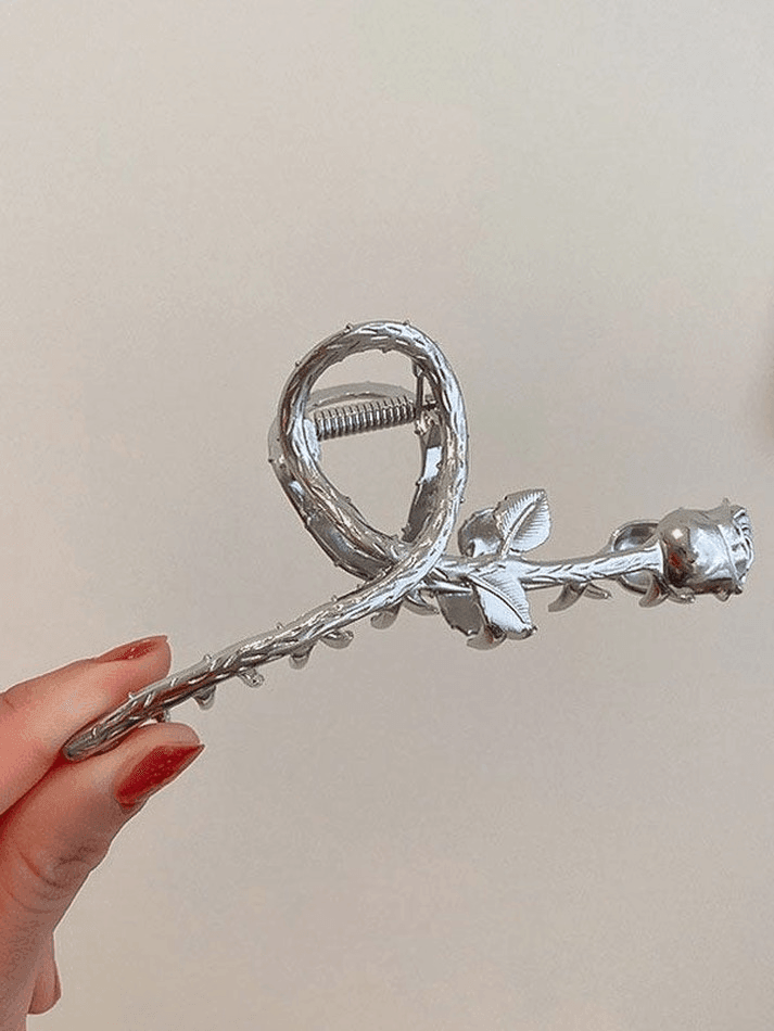 Vintage Rose Decor Silver Hair Claw - AnotherChill