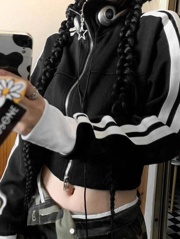 Vintage Side Striped Zip Up Jacket - AnotherChill