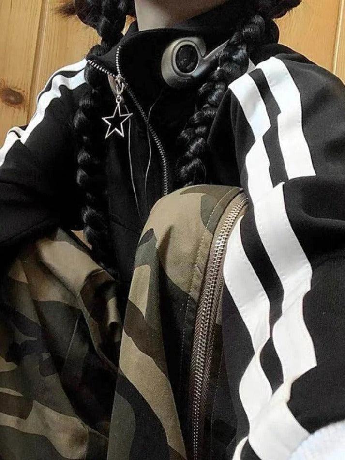 Vintage Side Striped Zip Up Jacket - AnotherChill