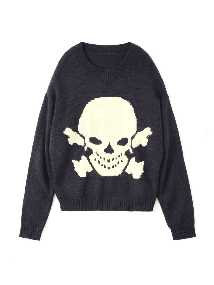 Vintage Skull Jacquard Pullover Sweater - AnotherChill