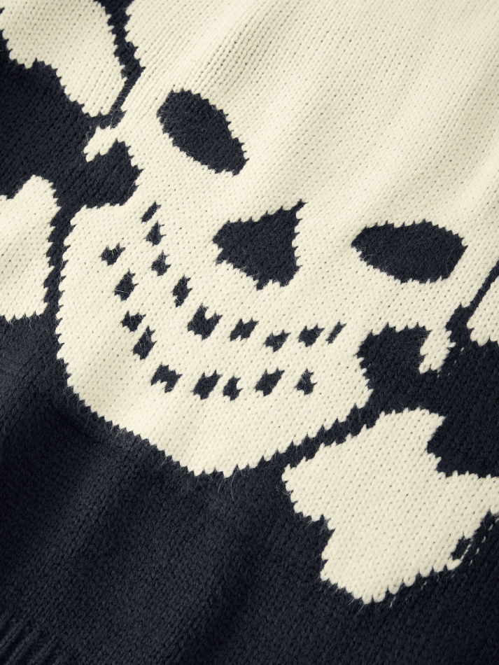 Vintage Skull Jacquard Pullover Sweater - AnotherChill