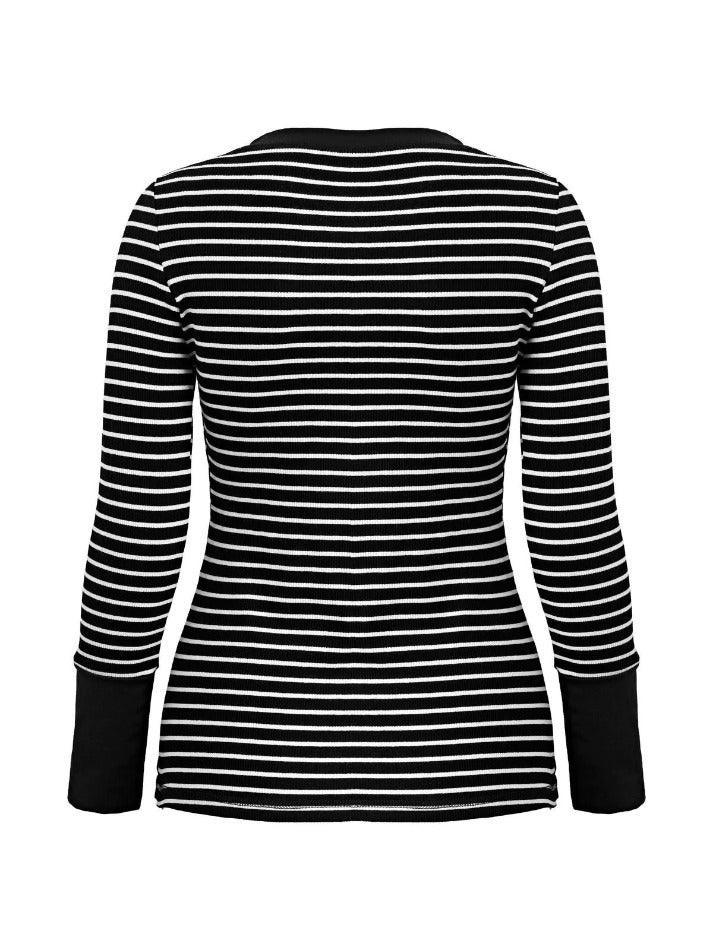 Vintage Striped Button Front Ribbed Knit Top - AnotherChill