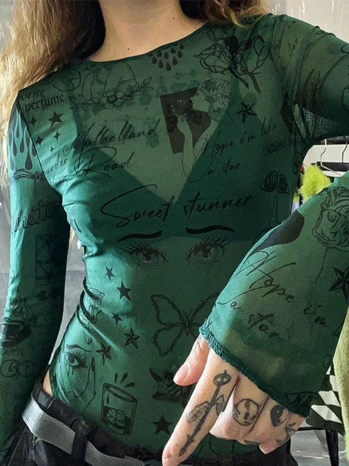 Vintage Various Print Mesh Bodysuit - AnotherChill