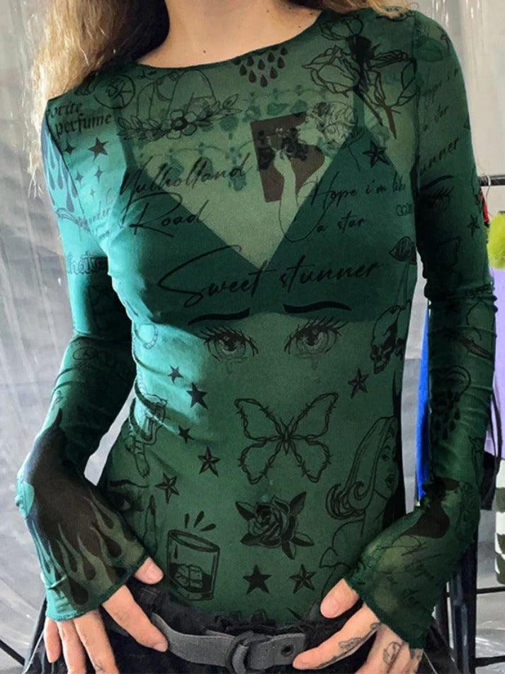 Vintage Various Print Mesh Bodysuit - AnotherChill