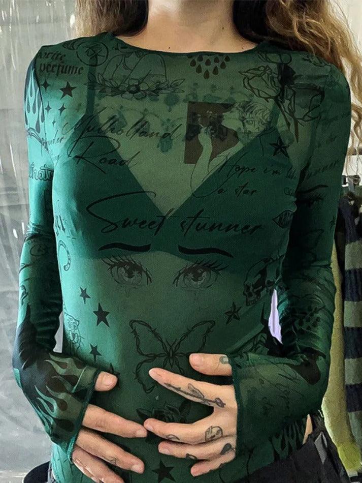 Vintage Various Print Mesh Bodysuit - AnotherChill