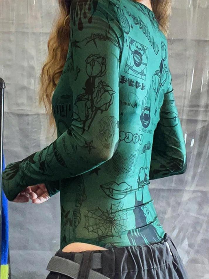 Vintage Various Print Mesh Bodysuit - AnotherChill