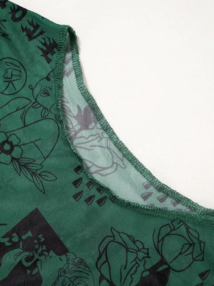 Vintage Various Print Mesh Bodysuit - AnotherChill