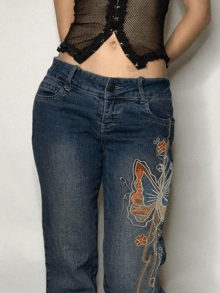 Vintage Washed Butterfly Flare Jeans - AnotherChill