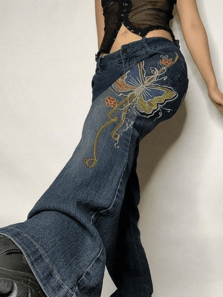 Vintage Washed Butterfly Flare Jeans - AnotherChill