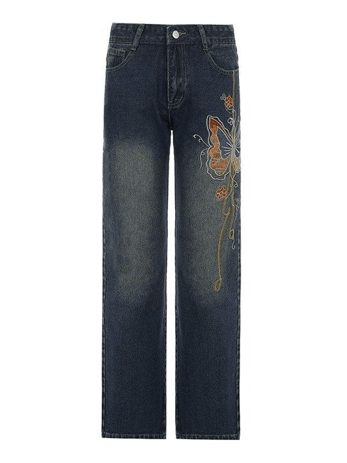 Vintage Washed Butterfly Flare Jeans - AnotherChill