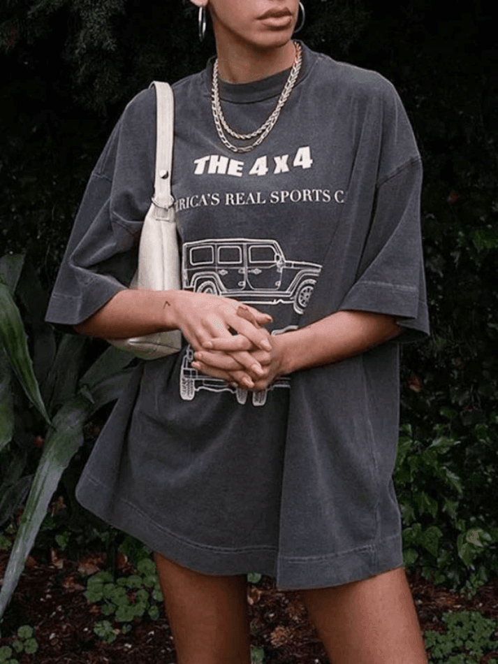Vintage Washed Car Graphic Oversized Tee - AnotherChill