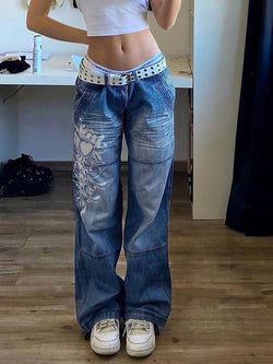 Vintage Washed Heart Print Jeans AnotherChill