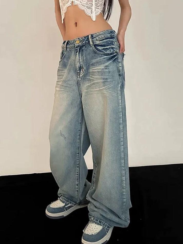 Vintage Washed Mopping Loose Boyfriend Jeans - AnotherChill