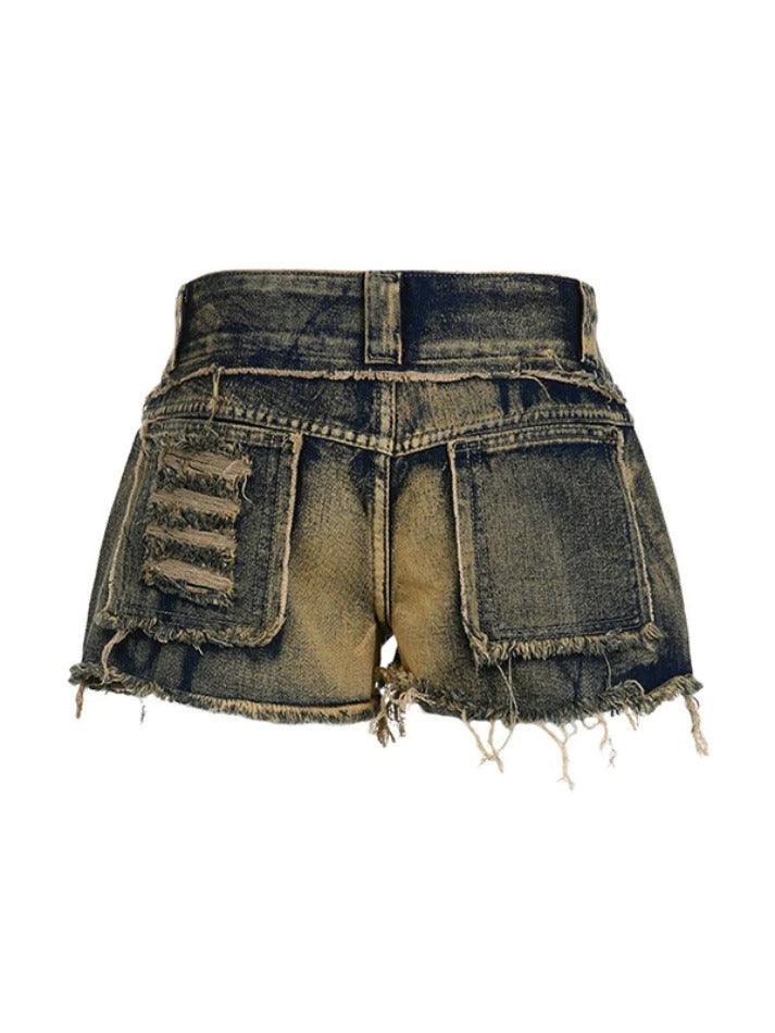 Washed Distressed Low Waist Raw Edge Denim Shorts - AnotherChill
