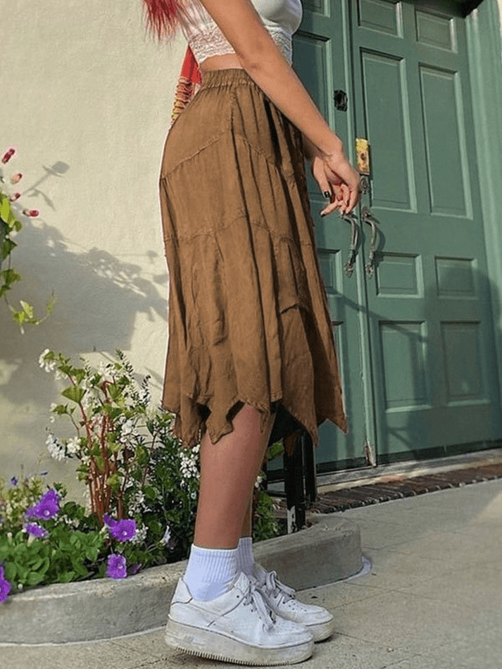 Washed Irregular Lace Up Midi Skirt - AnotherChill