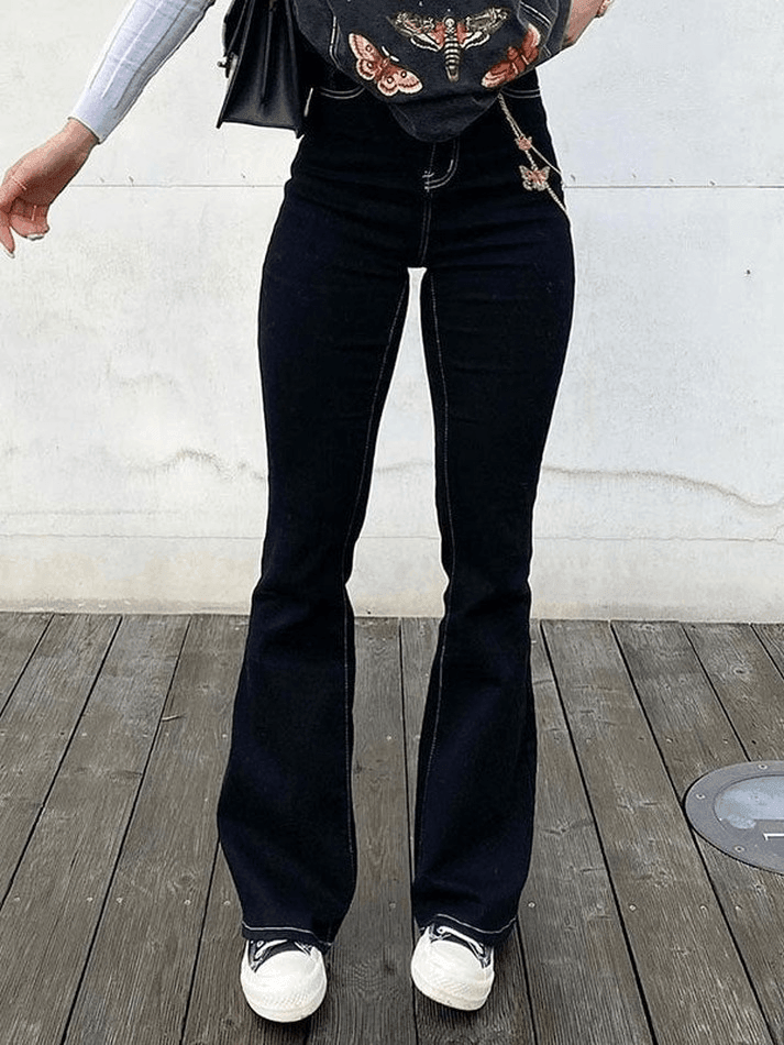 Washed Mid Waist Flare Jeans - AnotherChill