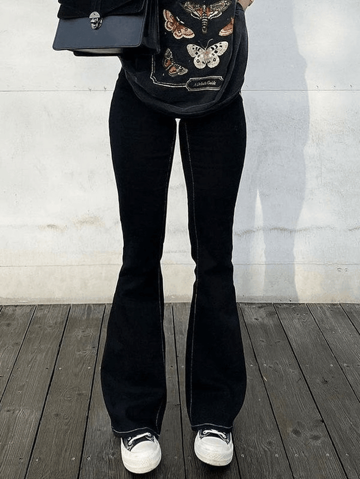 Washed Mid Waist Flare Jeans - AnotherChill