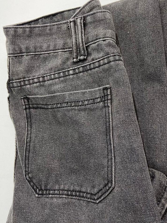 2023 Washed Mid Waist Pocket Cargo Jeans Gray S in Jeans Online Store ...