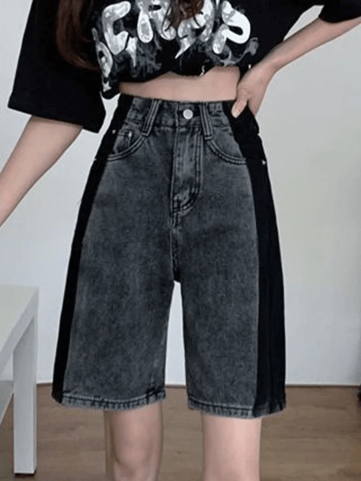 Washed Patchwork Denim Shorts - AnotherChill