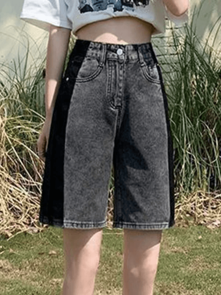 Washed Patchwork Denim Shorts - AnotherChill