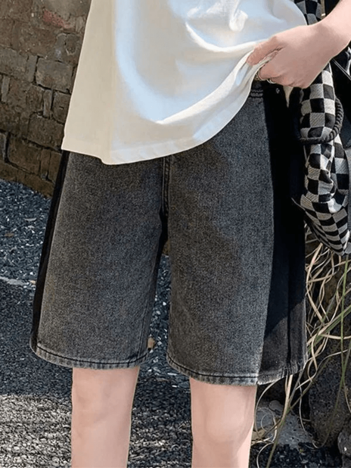 Washed Patchwork Denim Shorts - AnotherChill