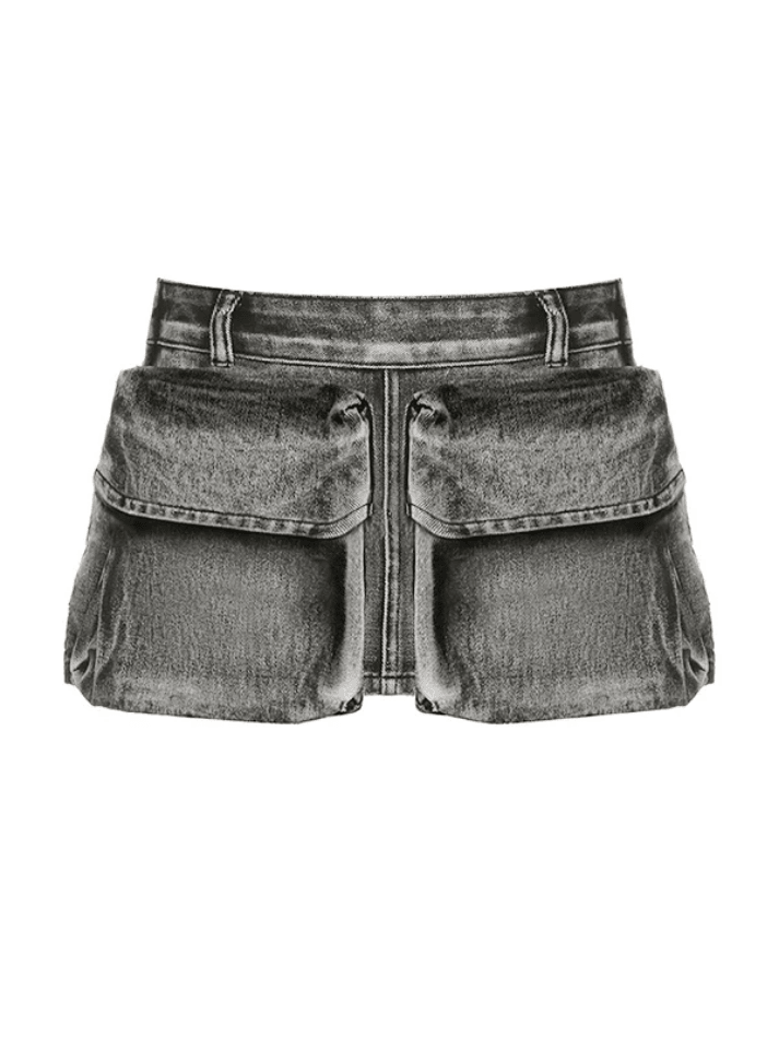 Washed Pocket Patchwork Low Waist Mini Skirt - AnotherChill