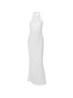 White Halter Ribbed Bodycon Maxi Dress - AnotherChill
