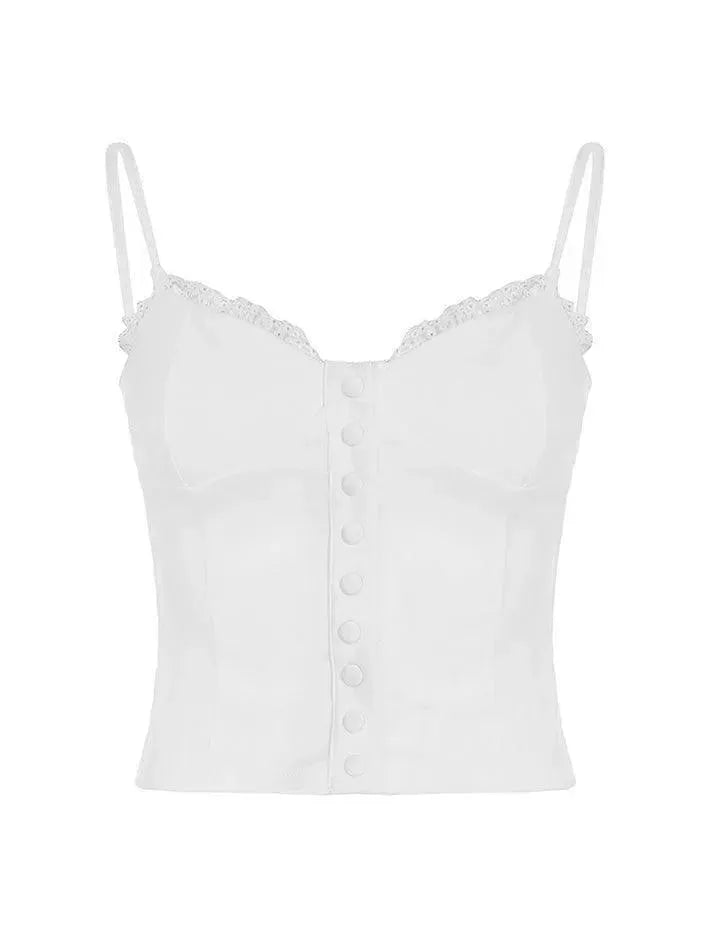 White Lace Button-Up Tank Top - AnotherChill