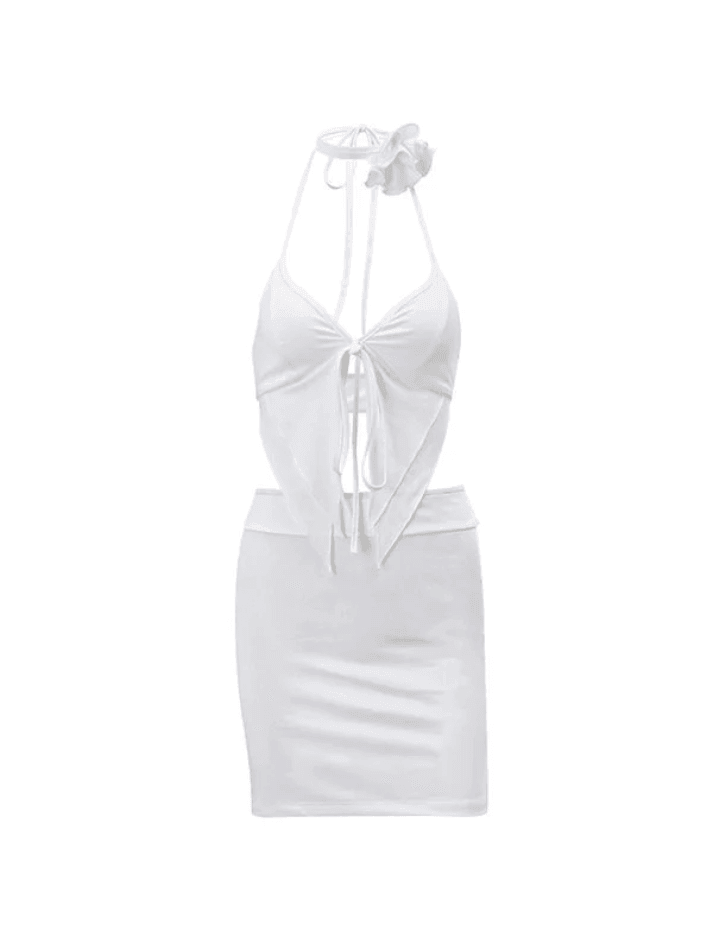 White Lace Up Cami Top & Skirt Set - AnotherChill