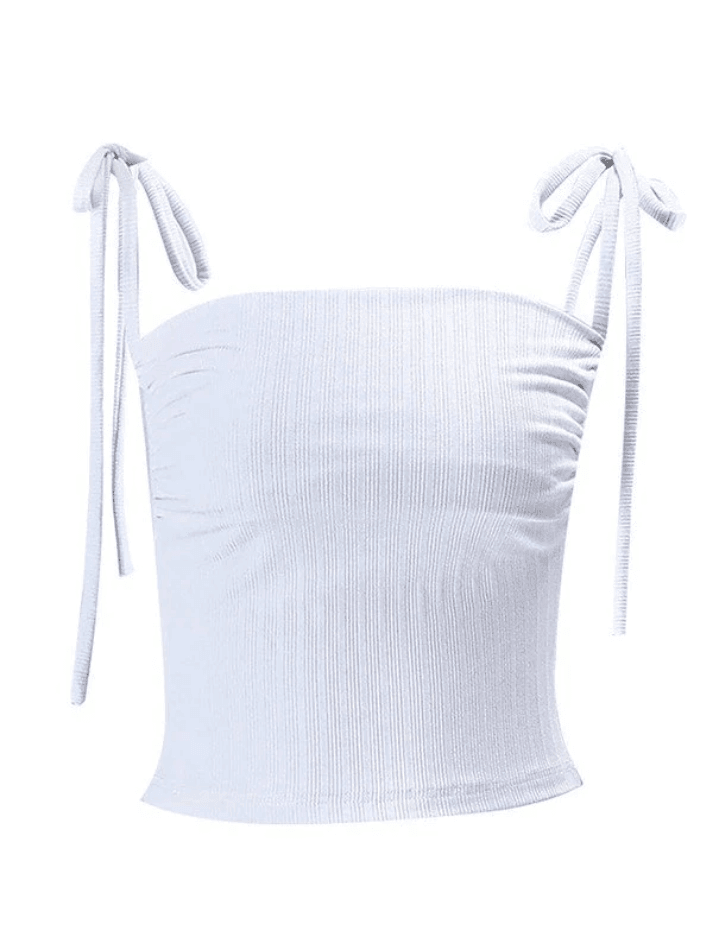 White Lace Up Ribbed Crop Cami Top - AnotherChill