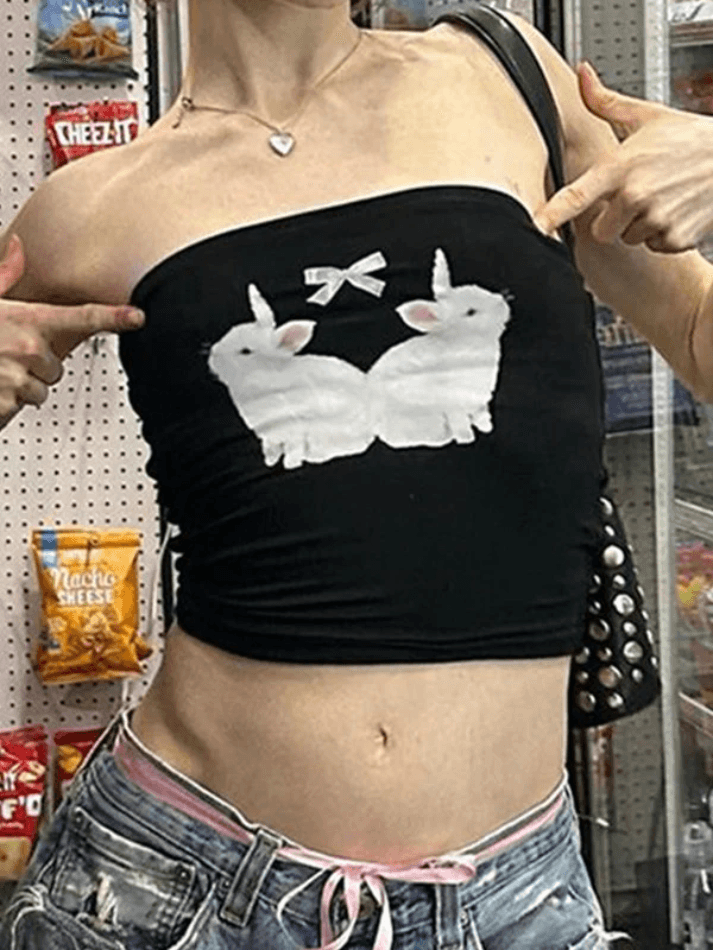 White Rabbit Print Bow Bandeau Top - AnotherChill