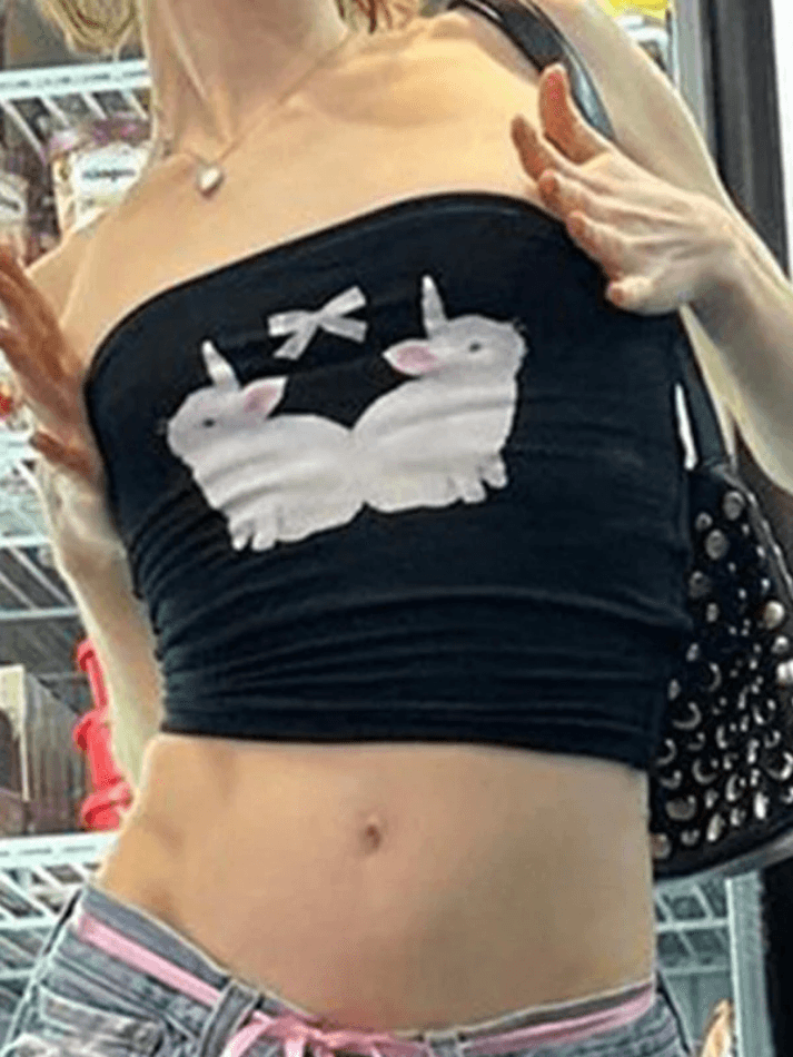 White Rabbit Print Bow Bandeau Top - AnotherChill