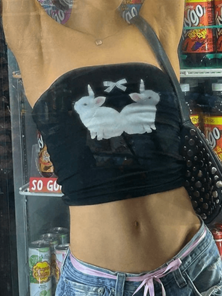 White Rabbit Print Bow Bandeau Top - AnotherChill