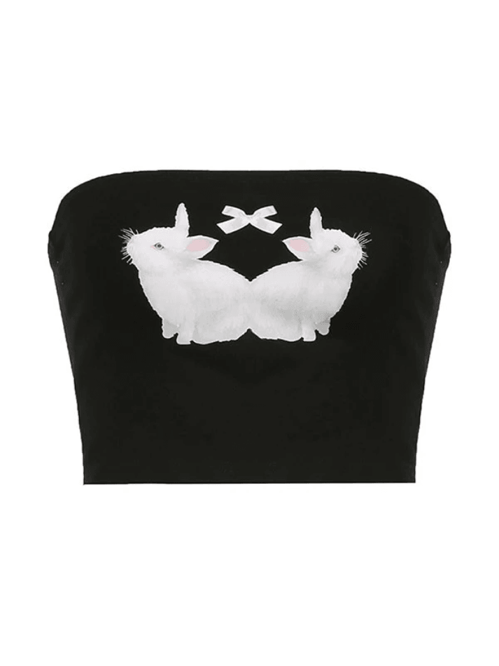 White Rabbit Print Bow Bandeau Top - AnotherChill