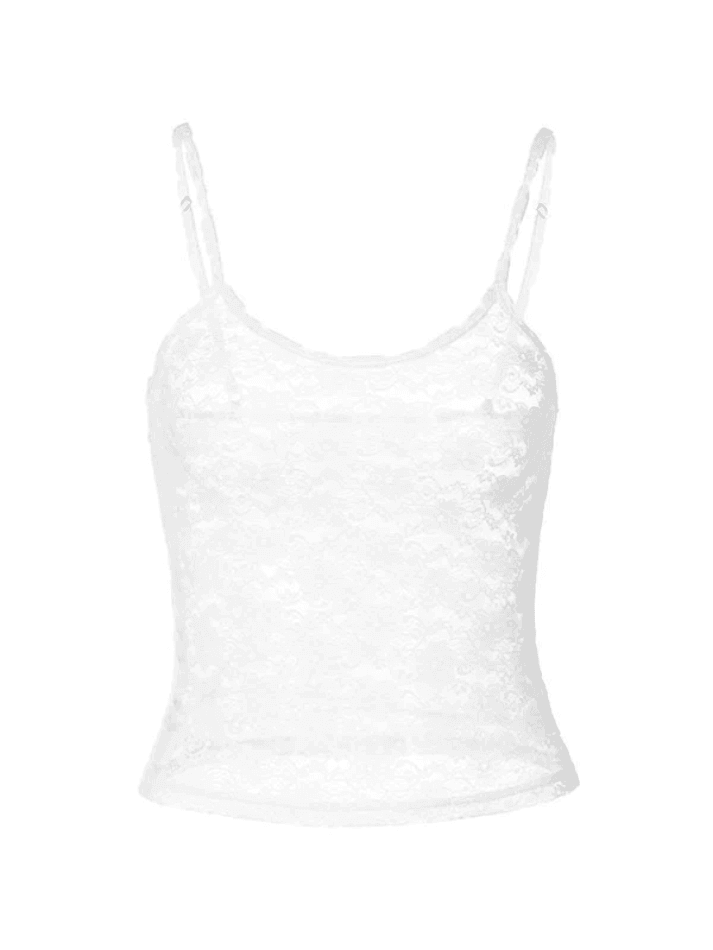 2024 White Sheer Lace Crop Cami Top White S in Tops&Tees Online