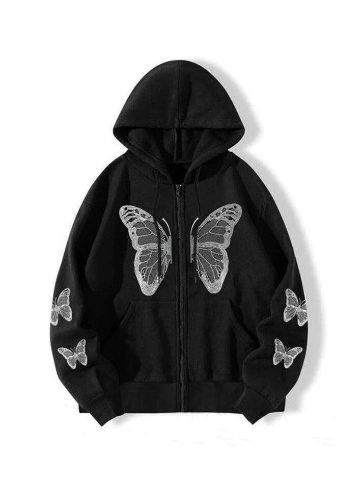 Y2K Butterfly Oversized Zip Up Hoodie - AnotherChill
