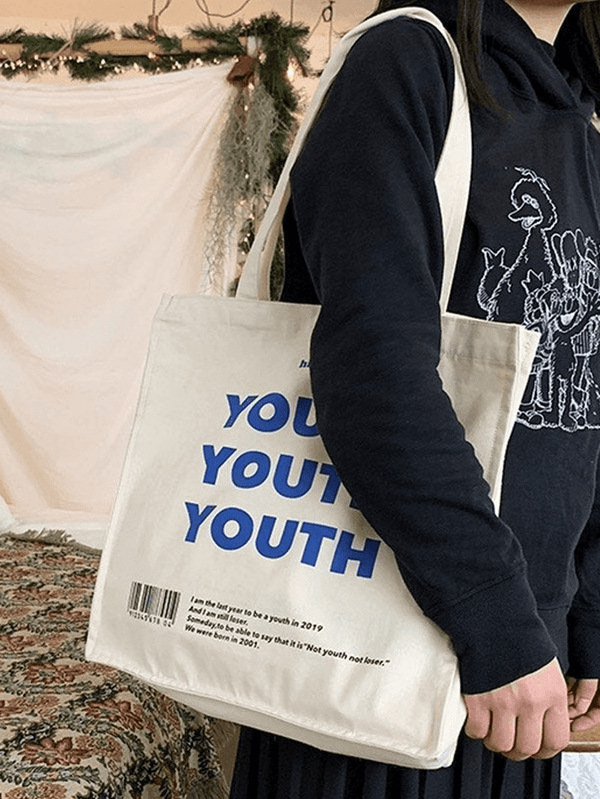 Youth Letter Graphic Canvas Shopper Bag - AnotherChill