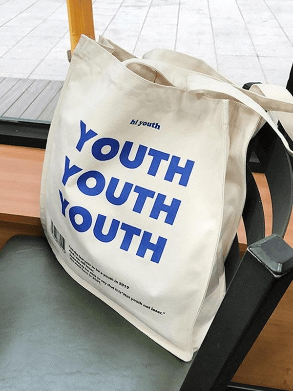 Youth Letter Graphic Canvas Shopper Bag - AnotherChill