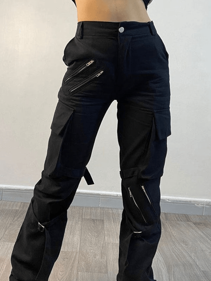 Zipper Strap Detail Cargo Pants - AnotherChill