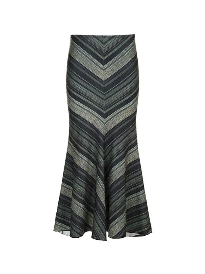 Vintage V Shape Striped Print Low Rise Maxi Skirt - AnotherChill