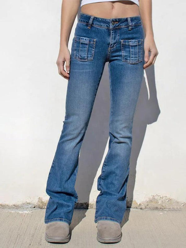 Multi Pocket Rhinestone Elastic Slim Jeans - AnotherChill