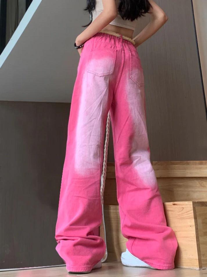 Pink Star Print Splice Boyfriend Jeans - AnotherChill