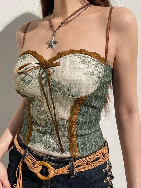 Lace Trim Knitted Corset Top