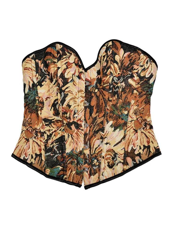 Oil Painting Print Tie Back Corset Top - AnotherChill